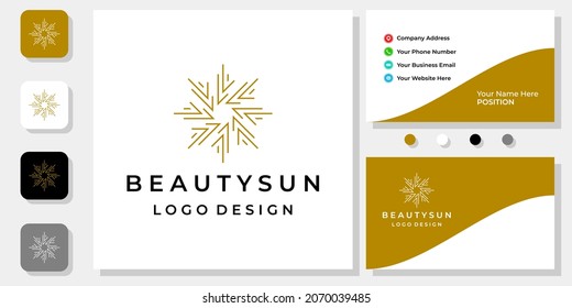Luxury modern octagonal sun logo design with business card template display.