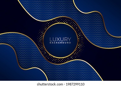 Luxury Modern Premium Dynamic Abstract Wavy Shape Navy and Gold Background