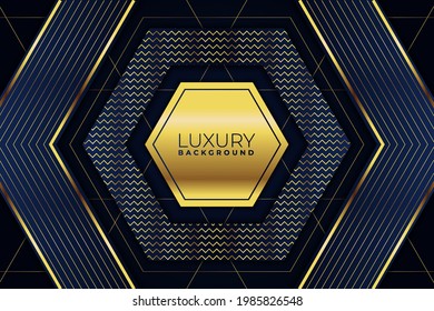 Luxury Modern Premium Geometric Hexagonal Shiny Golden with Navy Background