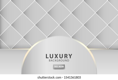 luxury modern silver grey abstract background with golden line. Realistic light effect on textured grey square background. digital template, vector illustration.