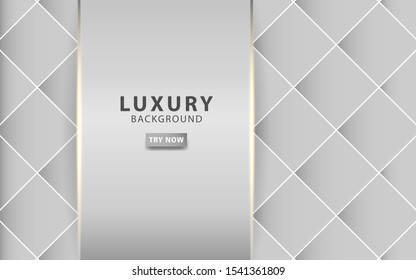 luxury modern silver grey abstract background with golden line. Realistic light effect on textured grey square background. digital template, vector illustration.