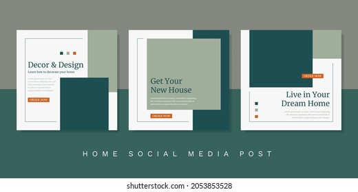 Luxury modern social media home sale template. House banner minimalist promotion with green background. Vector illustration