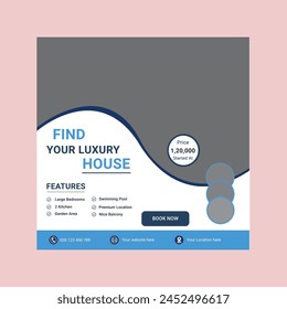 
Luxury modern social media house sale template.Modern furniture sale and home interior banner for social media post.unique square template social media layouts or social media banner design.