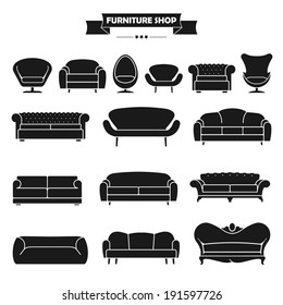 Luxury Modern Sofa And Couch Icons Set. Vintage Furniture Collection.
