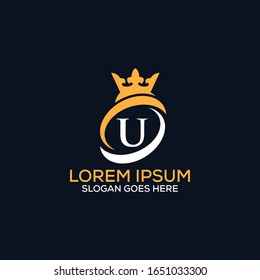 Luxury modern U letter crown logo design template vector eps