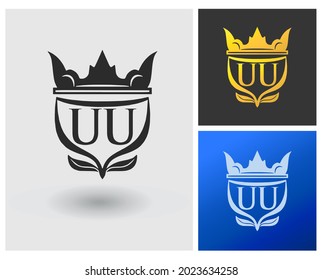 Luxury modern vector logo letter UU with crown