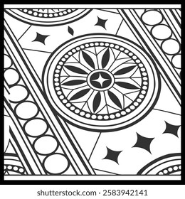Luxury Monochrome Floral Pattern | Geometric Vector Tile for Fashion, Textile, Interior, Carpet and Art | Ornamental Digital Design with Classic Elegance and Decorative Aesthetic for Modern Spaces.