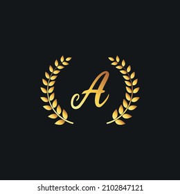 Luxury A monogram alphabet letter golden laurel wreath vector logo design template