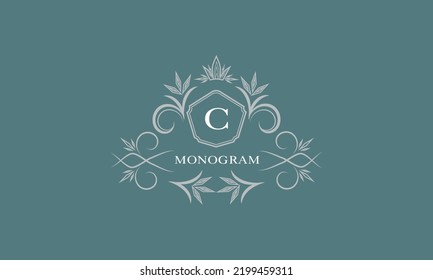 Luxury monogram brand. Universal modern logo concept with letter C and place for text.
