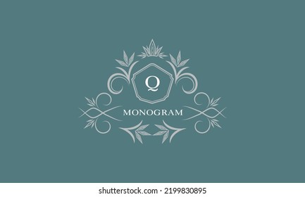 Luxury monogram brand. Universal modern logo concept with letter Q and place for text.