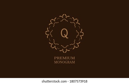 Luxury monogram design with the letter of the alphabet Q. Elegant logo of the emblem of a restaurant, hotel, business. Can be used for invitations, booklets, postcards.
