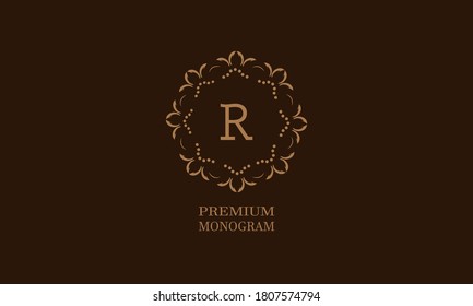 Luxury monogram design with the letter of the alphabet R. Elegant logo of the emblem of a restaurant, hotel, business. Can be used for invitations, booklets, postcards.