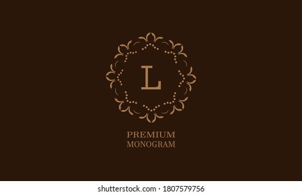 Luxury monogram design with the letter of the alphabet L. Elegant logo of the emblem of a restaurant, hotel, business. Can be used for invitations, booklets, postcards.