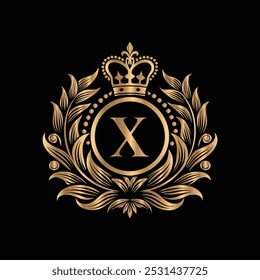 Luxury monogram design template. Elegant heraldic shield with letter X.
