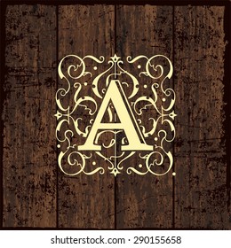 Luxury Monogram Emblem template. Elegant Frame Ornament line Logo design vector illustration. Good for  Restaurant, Boutique, Cafe, Hotel, Heraldic, Jewelry, Fashion.  Template Wood Texture 