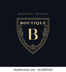 Luxury Monogram. Graceful Template. Elegant Line Art Logo Design. Letter B. Emblem Identity for Restaurant, Royalty, Boutique, Cafe, Hotel, Heraldic, Jewelry, Fashion, Wine, Badge. Vector illustration