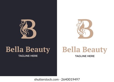 luxury monogram initial letter b silhouette of Face woman
