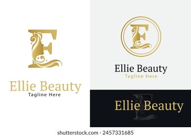 luxury monogram initial letter E silhouette of Face woman 
