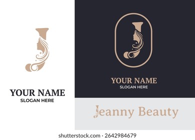 luxury monogram initial letter j silhouette of Face woman design template	