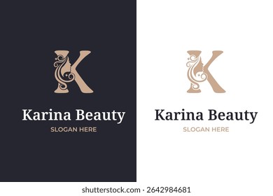 luxury monogram initial letter k silhouette of Face woman design template	