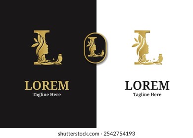 luxury monogram initial letter L silhouette of Face woman