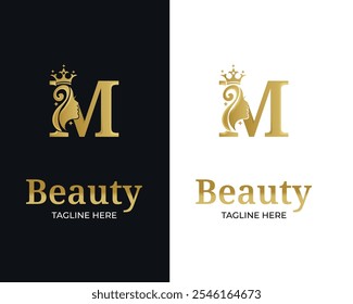 luxury monogram initial letter M silhouette of Face woman