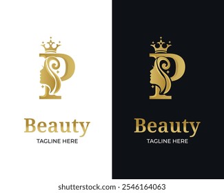 luxury monogram initial letter 
 p silhouette of Face woman