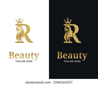 luxury monogram initial letter  R silhouette of Face woman