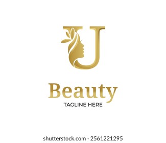  luxury monogram initial letter u silhouette of Face woman	 logo design template 