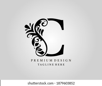 Luxury Monogram Letter C logo design, elegant floral ornate alphabet design vector.