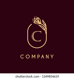 luxury monogram letter C logotype with flower icon concept. premium elegant alphabet/initial frame design vector. can be used for beauty industry, cosmetics, salon, boutique, company, corporate