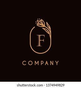 luxury monogram letter F logotype with flower icon concept. premium elegant alphabet/initial frame design vector. can be used for beauty industry, cosmetics, salon, boutique, company, corporate