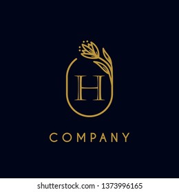luxury monogram letter H logotype with flower icon concept. premium elegant alphabet/initial frame design vector. can be used for beauty industry, cosmetics, salon, boutique, company, corporate