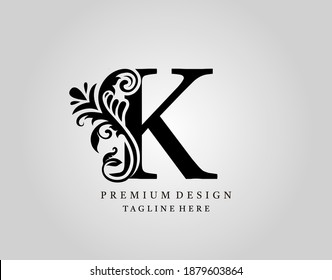 Luxury Monogram Letter K logo design, elegant floral ornate alphabet design vector.