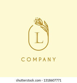 luxury monogram letter L logotype with flower icon concept. premium elegant alphabet/initial frame design vector. can be used for beauty industry, cosmetics, salon, boutique, company, corporate