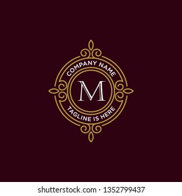 luxury monogram letter M logotype. premium brand icon. elegant alphabet/initial frame design vector. can be used for beauty industry, cosmetics, salon, boutique, spa, company, corporate, etc