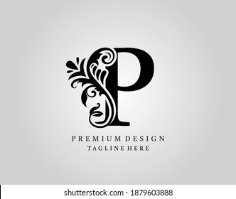 Luxury Monogram Letter P logo design, elegant floral ornate alphabet design vector.
