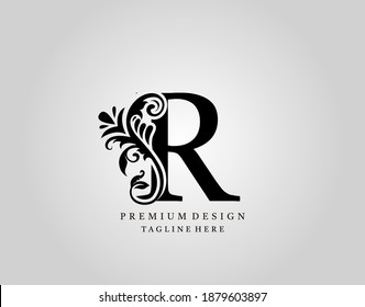 Luxury Monogram Letter R logo design, elegant floral ornate alphabet design vector.