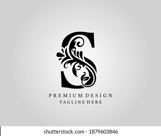 Luxury Monogram Letter S logo design, elegant floral ornate alphabet design vector.