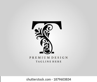 Luxury Monogram Letter T logo design, elegant floral ornate alphabet design vector.