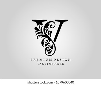 Luxury Monogram Letter V logo design, elegant floral ornate alphabet design vector.