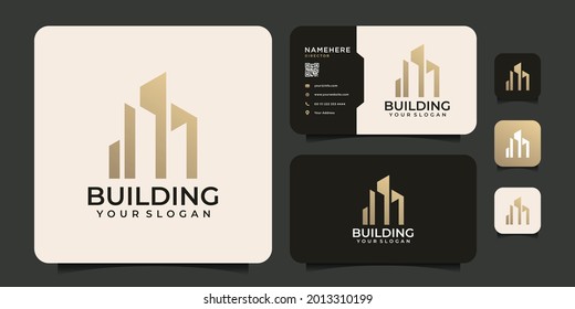 Diseño del logotipo de diseño de la arquitectura en monograma de lujo con tarjeta de visita. El logotipo se puede utilizar para iconos, marcas, identidades, símbolos y construcción