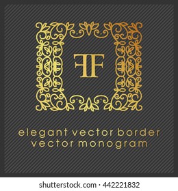 Luxury Monogram Logo. Golden colors on dark background. Design for Boutique, Restaurant, Royalty, Hotel, Cosmetics brand, VIP, Clubs. Vector Illustration.