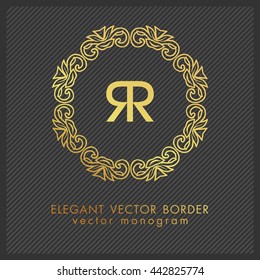 Luxury Monogram Logo. Golden colors on dark background. Design for Boutique, Restaurant, Royalty, Hotel, Cosmetics brand, VIP, Clubs. Vector Illustration.