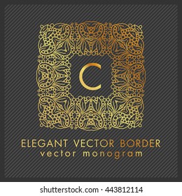 Luxury Monogram Logo. Golden colors on dark background. Design for Boutique, Restaurant, Royalty, Hotel, Cosmetics brand, VIP, Clubs. Vector Illustration.