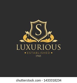 Luxury monogram logo template vector object for logotype or badge Design. Trendy vintage royal ornament frame illustration, good for fashion boutique, alcohol or hotel brand.