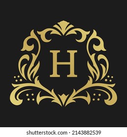 Objeto vectorial de plantilla de logotipo monocasco de lujo para el diseño de logotipo o placa. Ilustración de marco de adorno real vintage de moda, buena para tienda de moda, alcohol o marca de hotel.