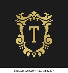Objeto vectorial de plantilla de logotipo monocasco de lujo para el diseño de logotipo o placa. Ilustración de marco de adorno real vintage de moda, buena para tienda de moda, alcohol o marca de hotel.