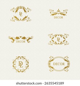 Luxury monogram logo template vector object for logotype or badge Design. Trendy vintage royal ornament frame illustration, good for fashion boutique, invitations, menus, and more, Wedding Crests