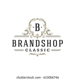 Luxury monogram logo template vector object for logotype or badge Design. Trendy vintage royal ornament frame illustration, good for fashion boutique, alcohol or hotel brand.